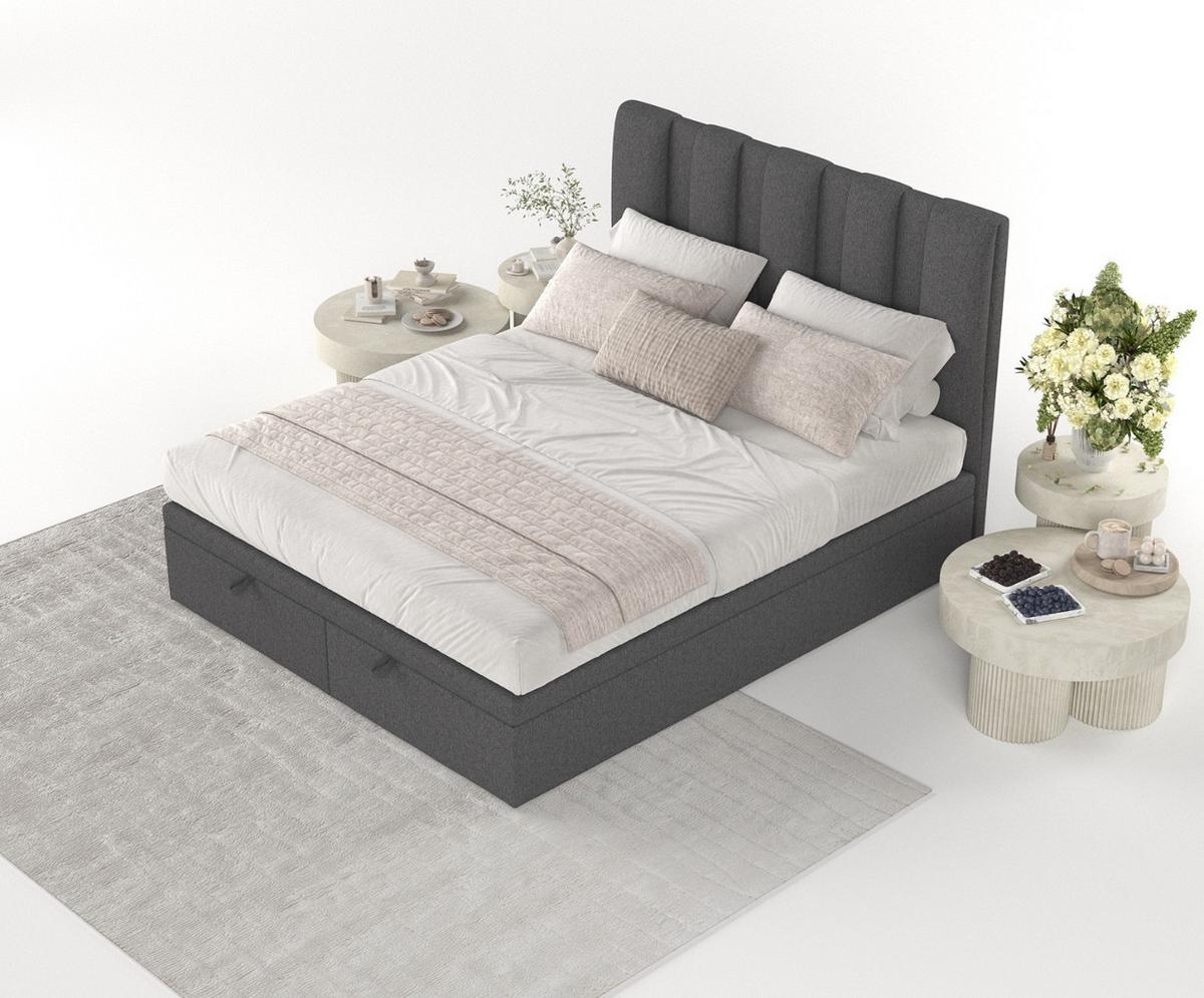 POLSTERBETT Orta mit Stauraum 120/200 cm Anthrazit im Megan Stoff - Anthrazit/Schwarz, Holz/Holzwerkstoff (120/200cm) - AltaBeds