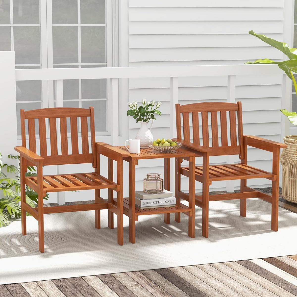 GARTENBANK Natur(3-teilig) - Naturfarben, Holz - COSTWAY