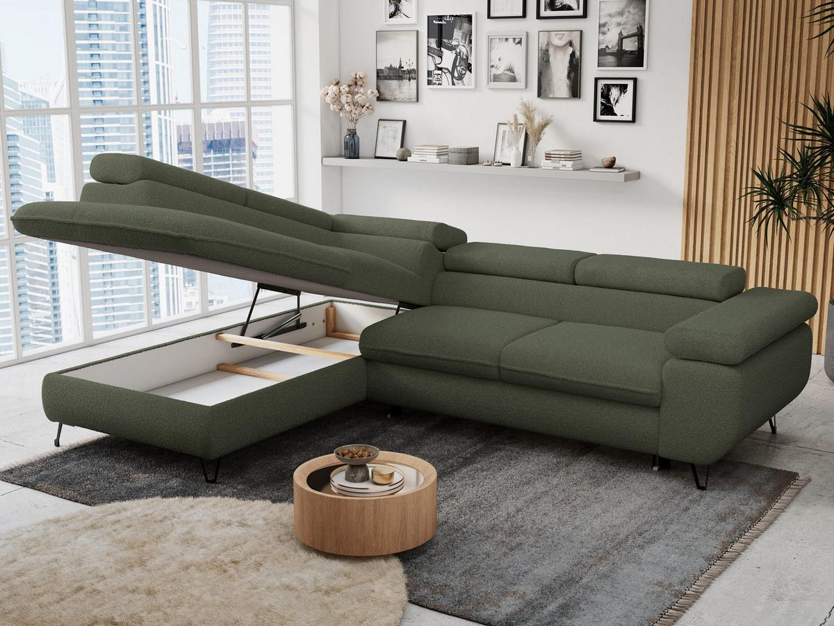 ECKSOFA PETER L Grün Boucle - Links Seite - Schwarz/Grün, Textil/Metall (208/273cm) - MKS