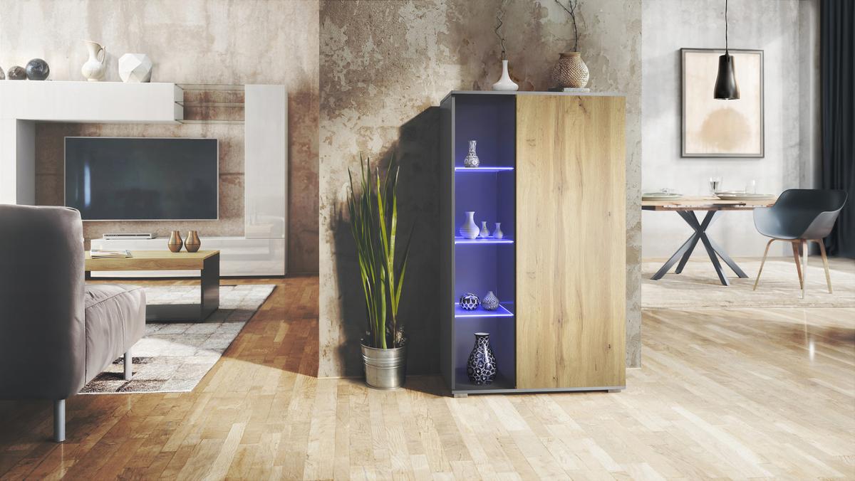 VITRINE Davos Eiche Wotan - Eiche Wotan, Holzwerkstoff (71.5/134/35cm) - Vladon