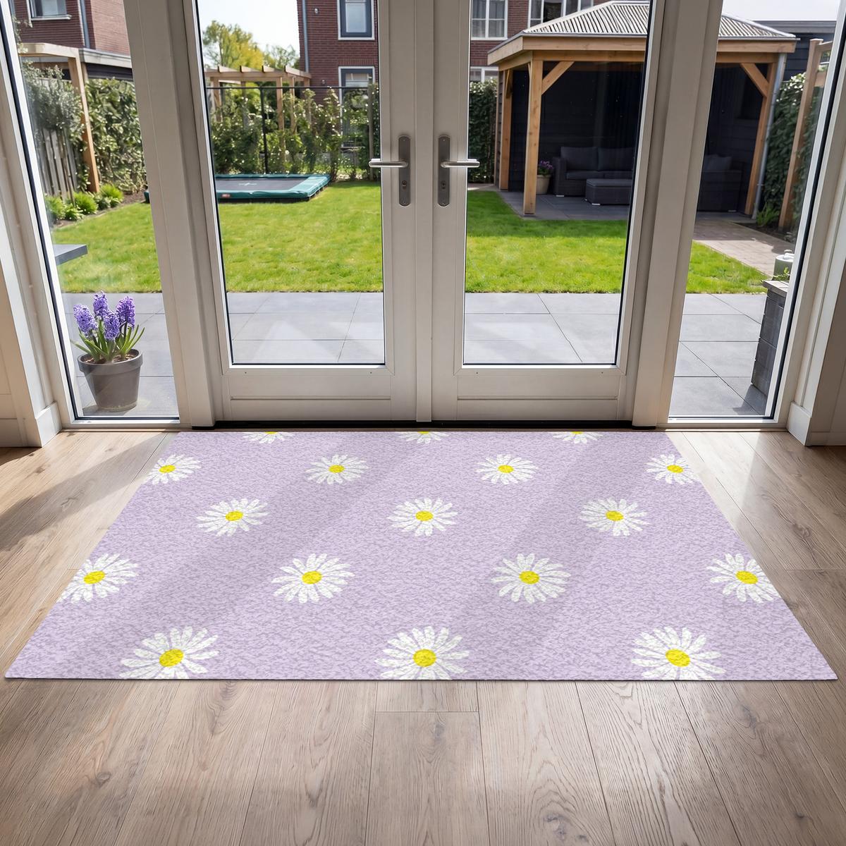 FUSSMATTE Gänseblümchen - Pastell - Weiß - Lila - Blumen Sauberlaufmatte 180x120 cm - Flieder, Kunststoff (180/0.4cm) - MuchoWow