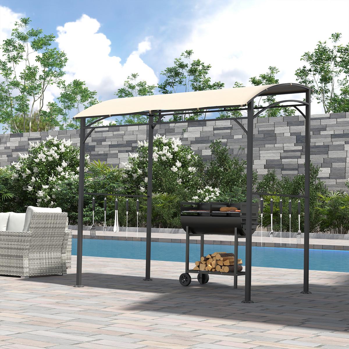GRILLPAVILLON, Polyester, Beige+Schwarz - Beige, Metall (150/220/215cm) - Outsunny