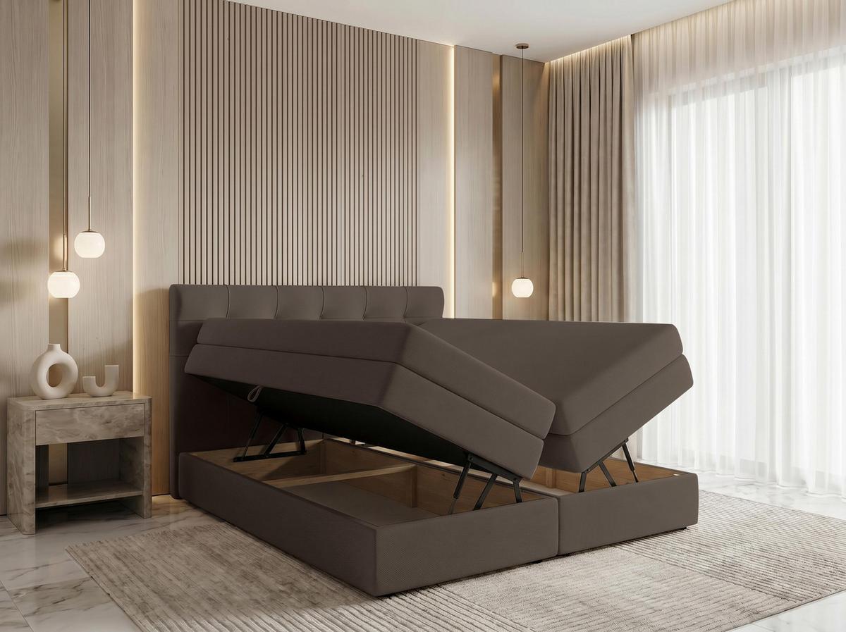 BOXSPRINGBETT FINIKE 140x200 cm mit Bettkasten und 2 Matratzen - Braun + TOPPER - Schwarz/Braun, Holz/Holzwerkstoff (140/200cm) - AX Living