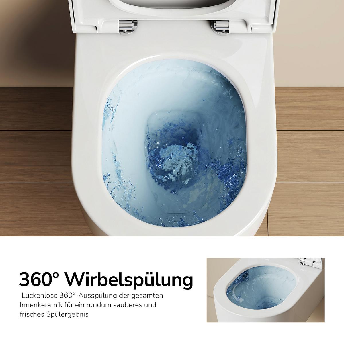 WAND-WC Set 55,5 x 36,5 cm inkl. WC-Sitz mit Absenkautomatik weiß glänzend - Weiß, Keramik (36.5/36/55.5cm) - EMKE