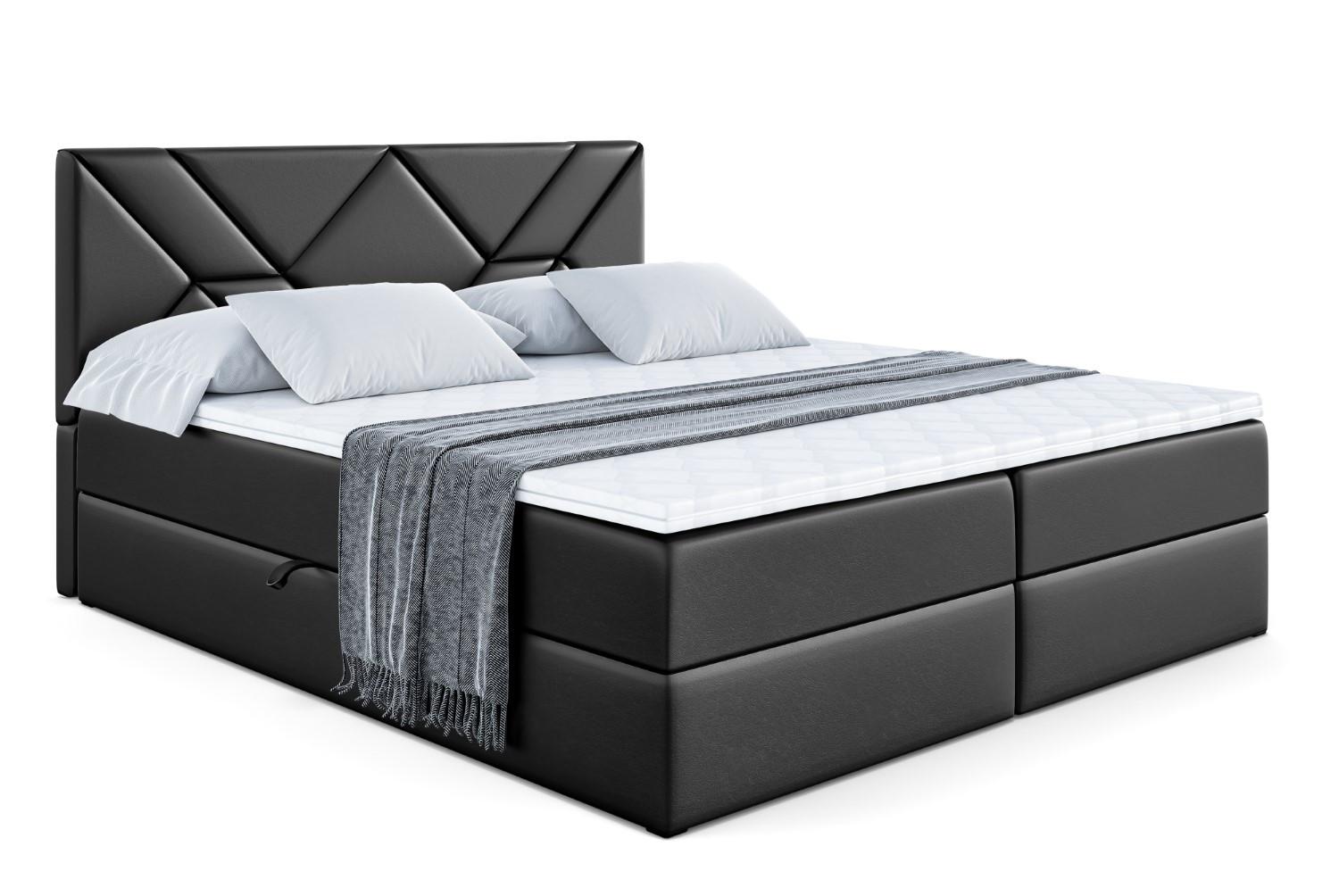 BOXBETT mit Matratze H4 und Lattenrost - BARWA - 140 x 200 - H4 - Schwarz Hochglanz - Schwarz Hochglanz, Holzwerkstoff (140/200cm) - ALTDECOR