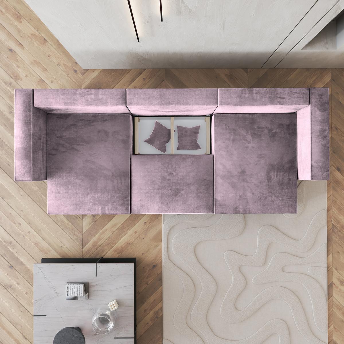 WOHNLANDSCHAFT SARMO M Lila Velours-Stoff mit Schlaffunktion - Lila/Grau, Holz/Kunststoff (347/70/148cm) - MASSENO