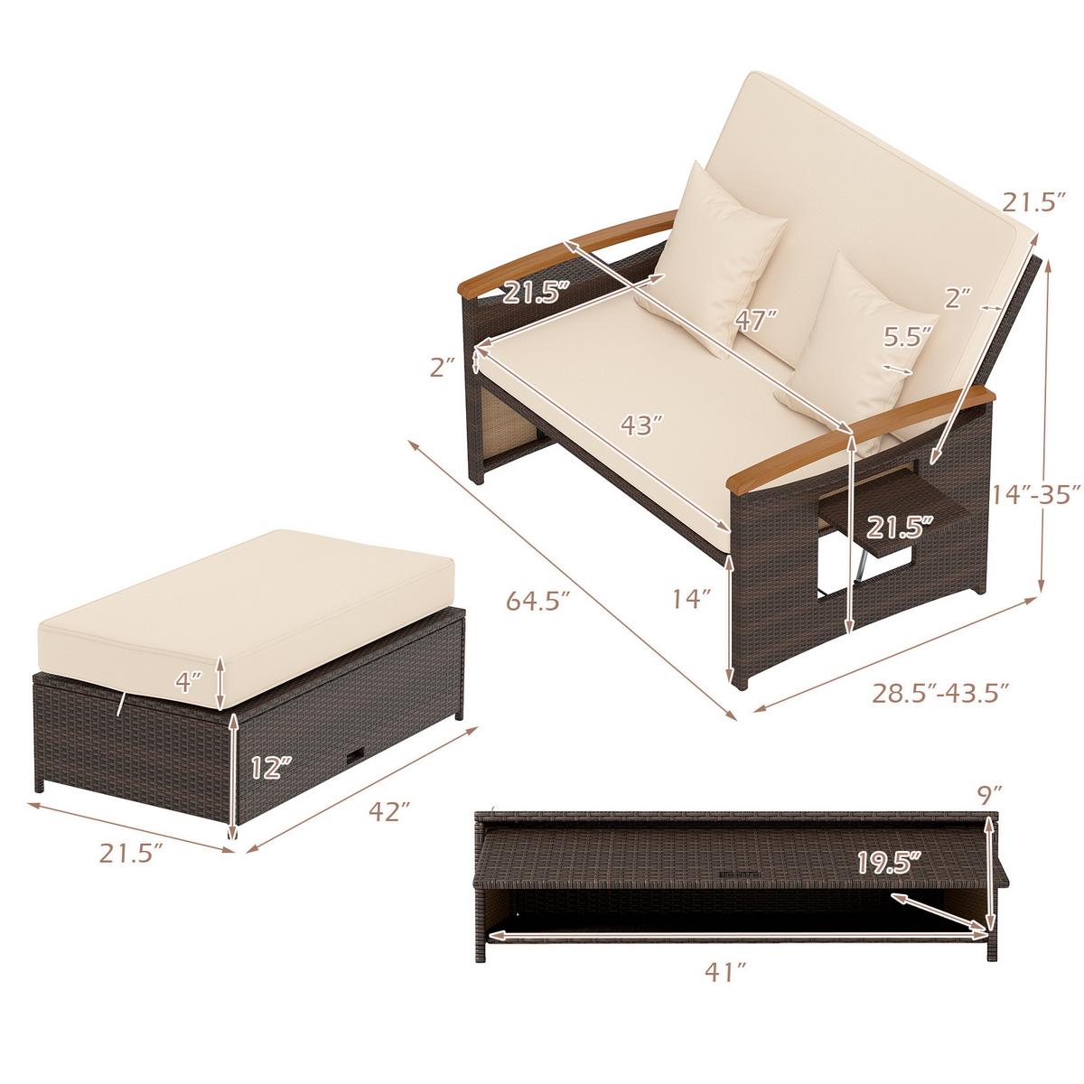 SONNENLIEGE geflochtene Doppel liege beige - Beige, Metall (164/88/72cm) - COSTWAY
