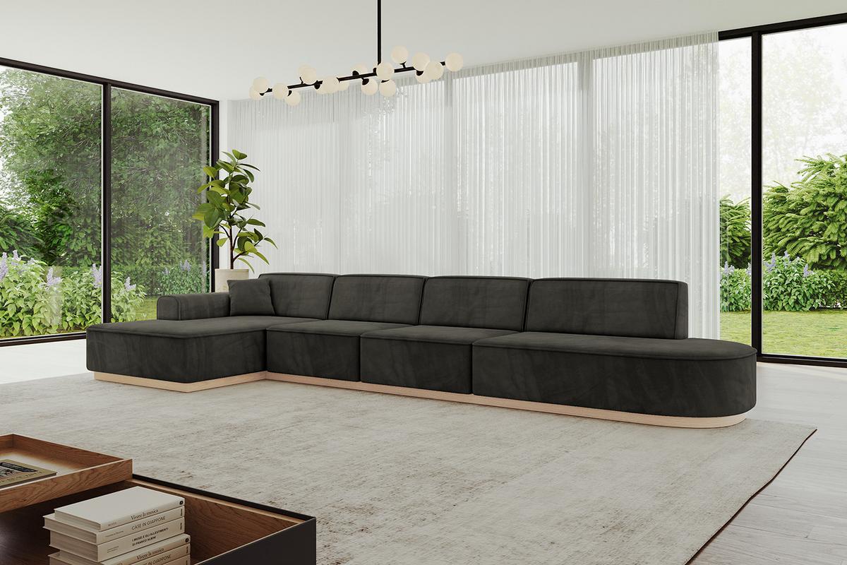 ECKSOFA Ottomane Links IREA-L3 - 412x165x80 cm Schwarz - Schwarz, Holzwerkstoff/Textil (412/165cm) - ALTDECOR