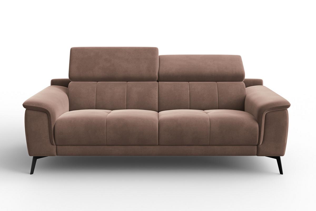 SOFA FIERO 3-Sitzer, Brauner Veloursstoff - Schwarz/Braun, Holz/Textil (212/82/103cm) - Courtois Laville