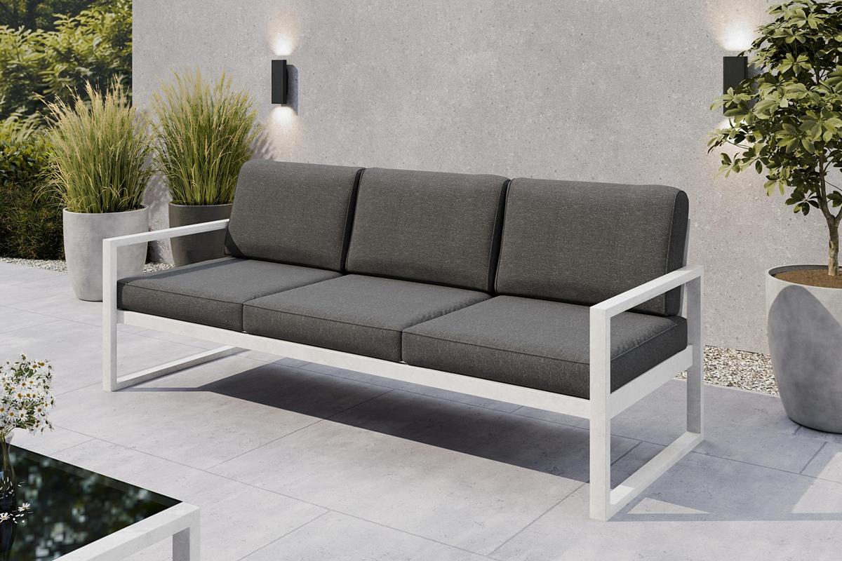 GARTENBANK Bellano Outdoor 3-Sitzer Polster-Loungebank, Stahlgestell Weiß, Grau 76/216/80 cm - Grau, Textil (216/86/80cm) - WFL GROUP