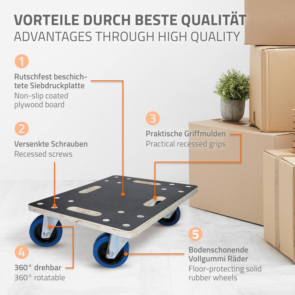 TRANSPORTROLLER 2er Set mit 4 Rollen 35x50 cm Traglast 800kg Siebdruck Holzplatte Black - Anthrazit, Holzwerkstoff (50/35/14.5cm) - ECD-Germany