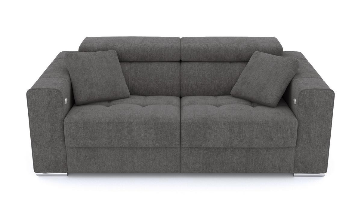 SOFA QUARTZ 3-Sitzer mit 2 Relaxfunktionen, dunkelgrau - Dunkelgrau/Silberfarben, Holzwerkstoff/Textil (204/80/102cm) - Wozimo