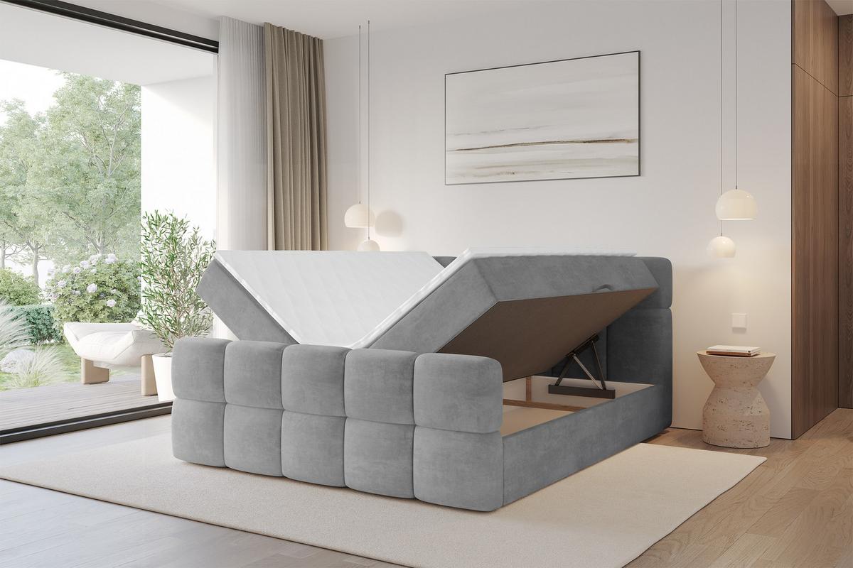BOXBETT mit Matratze H4 - FAMA-Z - 160x200 cm Grau Monolith - Graphitfarben, Holzwerkstoff - ALTDECOR