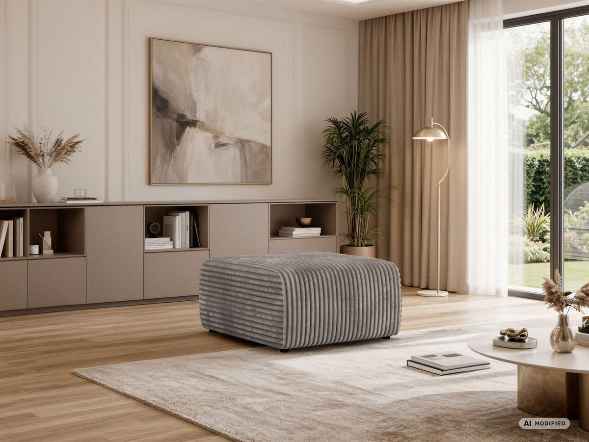 POUF NESSARO - Hellbraun Cord - Hellbraun/Schwarz, Kunststoff/Textil (87/44/96cm) - MKS