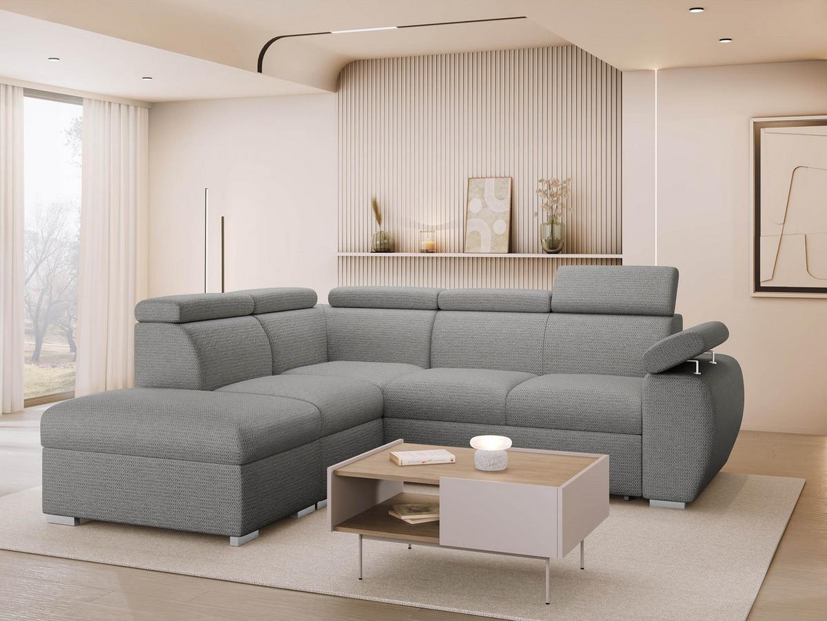 ECKSOFA Boston 2RR1P, Seite: Links PUFAP+R+1P(65)+2R - Greige/Silberfarben, Holz/Textil (260/230cm) - MIRJAN24