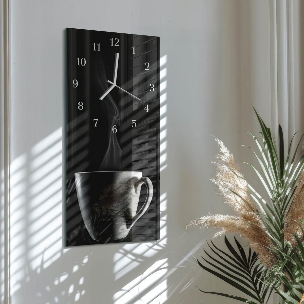 WANDUHR aus Glas 30x60 cm - Tasse - Schwarz, Glas (30/60/0.4cm) - TULUP