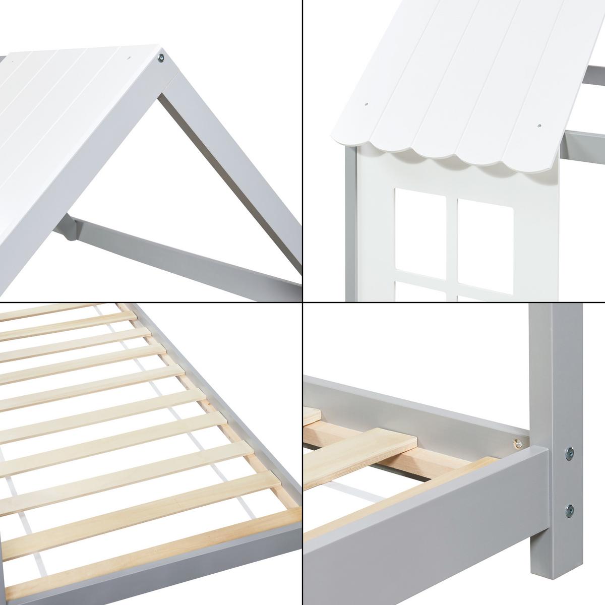 HAUSBETT Tostedt - Weiß/Grau, Holz/Holzwerkstoff (90/200cm) - [en.casa]