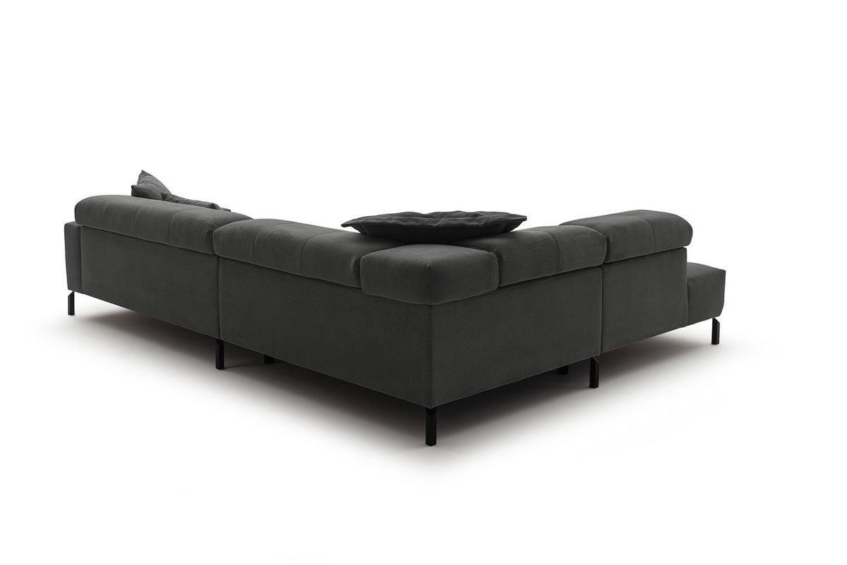 ECKSOFA OHIO Anthrazit Cord - Anthrazit/Schwarz, Textil/Metall (311/219cm) - KAWOLA