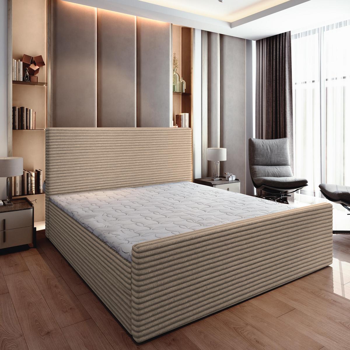 BOXBETT BRENTO 180x200 cm mit Matratze und Topper - Beige - Beige, Holz (180/200cm) - MASSENO