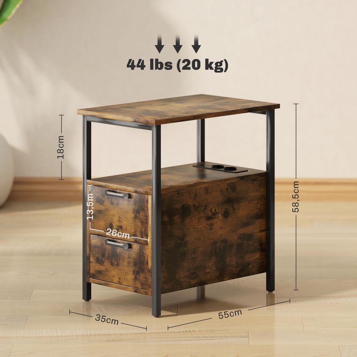 BEISTELLTISCH Couchtisch mit Aufladestation, USB-Anschlüssen und Steckdosen - Braun, Holzwerkstoff (55/35/58.5cm) - HOMCOM