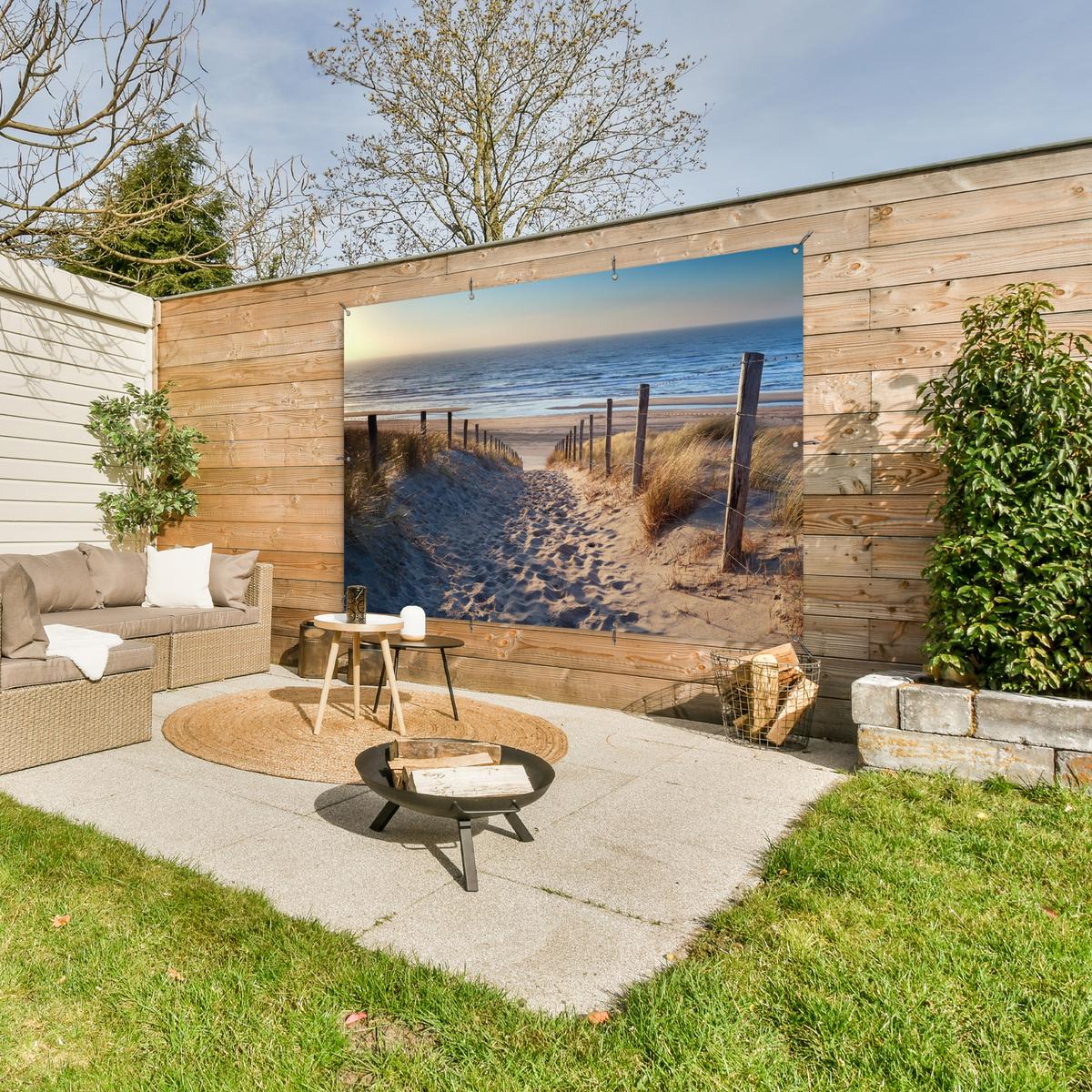 GARTENPOSTER Strand - Meer - Niederlande - Dünen - Sonne Poster für draußen 180x120 cm - Sandfarben, Kunststoff (180/120/0.2cm) - OnlyWow