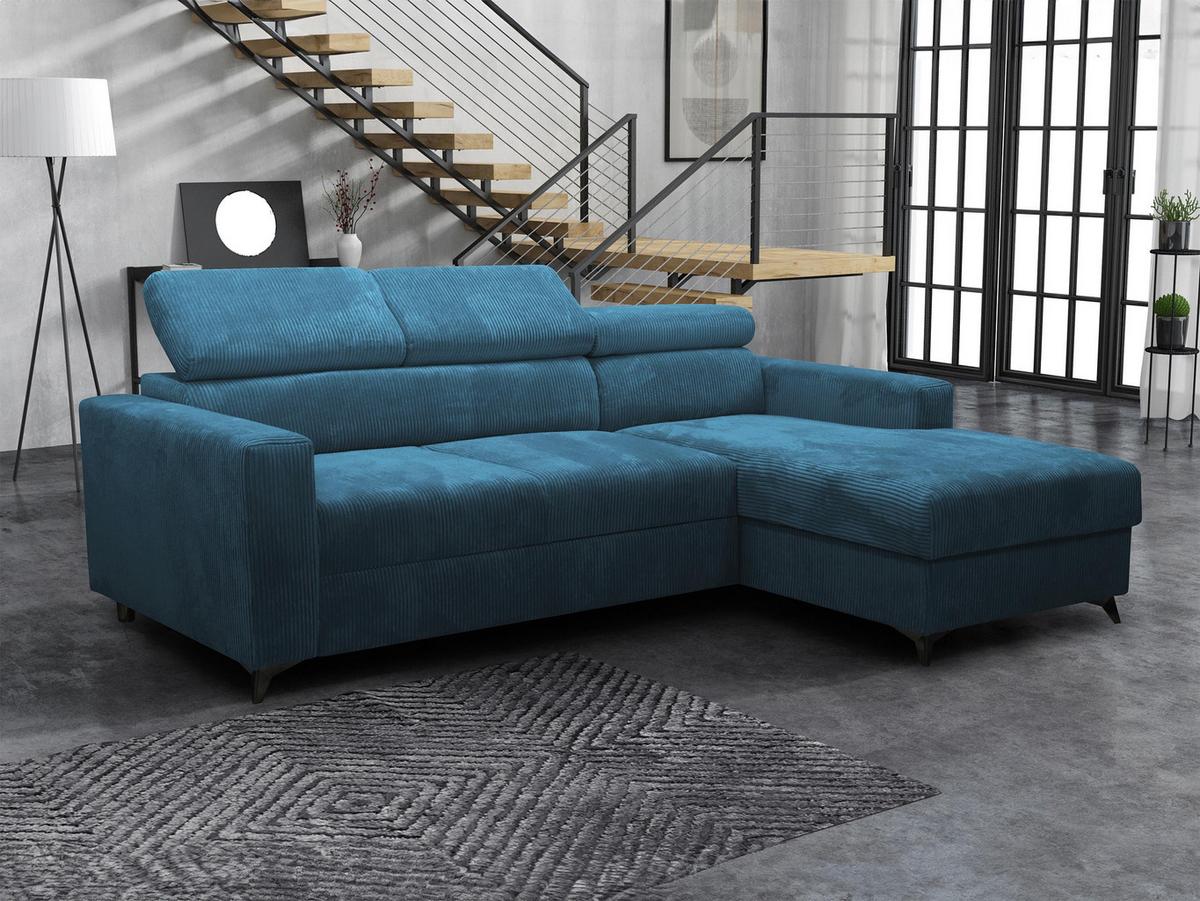ECKSOFA Milano Premium Cord, Seite: Rechts 2R+LC - Blau/Schwarz, Holz/Textil (236/172cm) - MIRJAN24