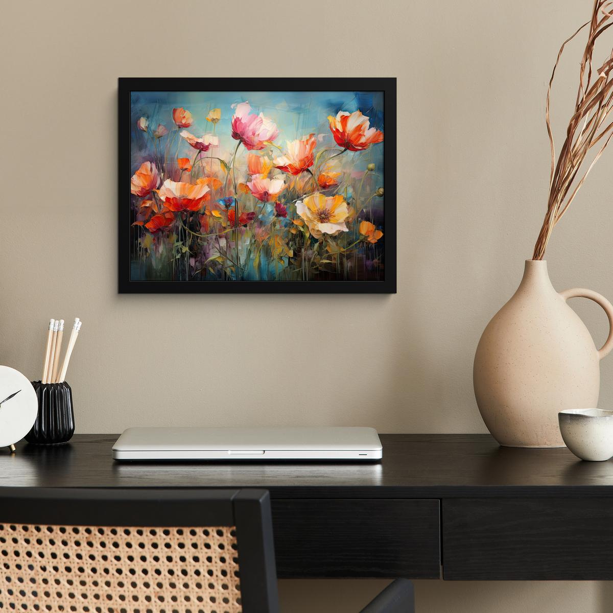 POSTER MIT RAHMENGERAHMTES BILD Blumen - Aquarell - Kunst - Botanisch - Natur 40x30 cm - Orange, Papier (40/30cm) - MuchoWow