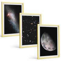 BILDER SET 3er Set - 40x60 cm Goldrahmen - Weltraum Galaxien Sterne Mond - Goldfarben, Kunststoff (40/60cm) - TULUP