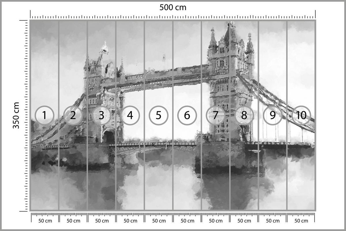 FOTOTAPETE für Wohnzimmer Tower Bridge Vintage Stil 500x350 - Schwarz/Grau, Papier (500/350cm) - Muralo