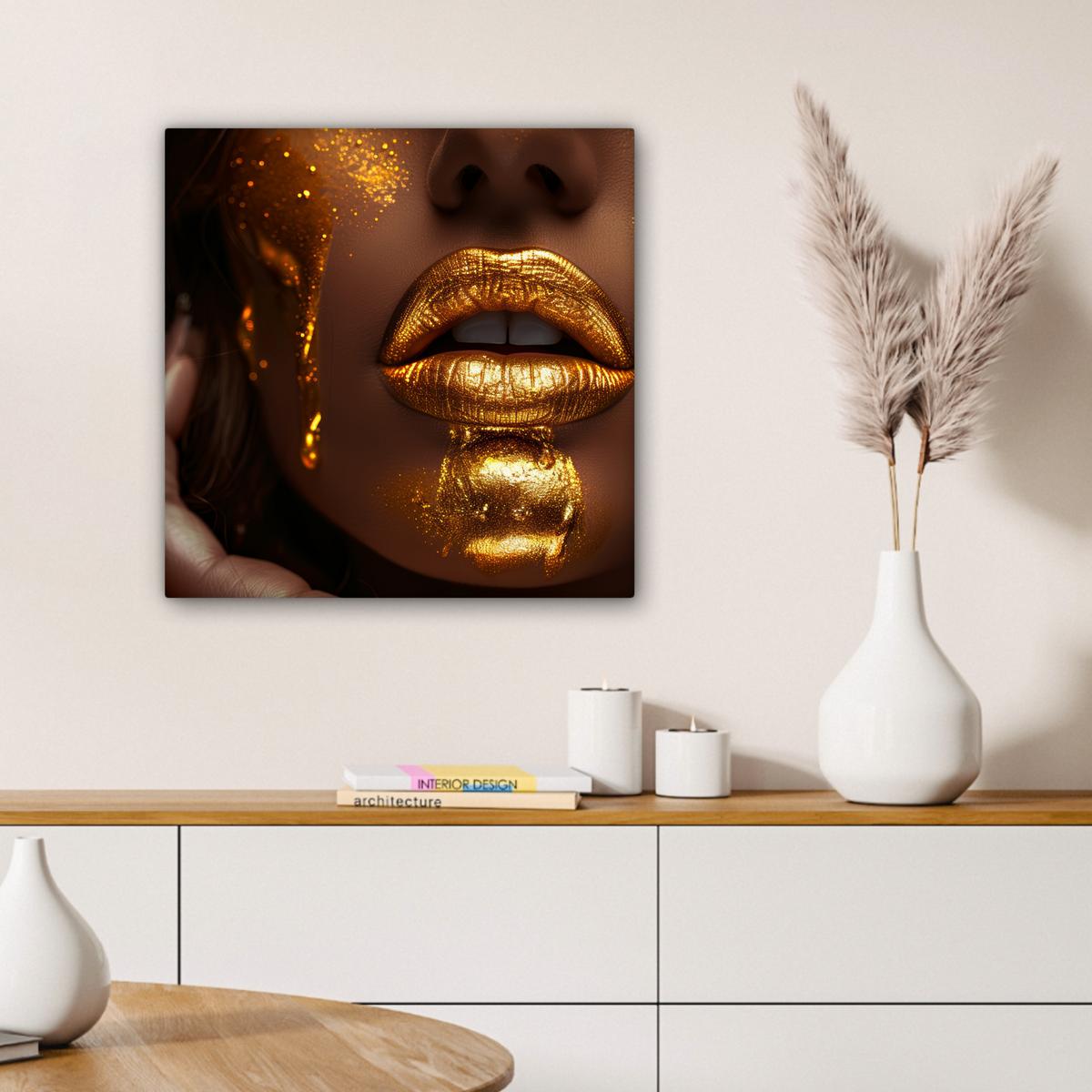 LEINWANDBILD Frau - Gold - Luxus - Porträt Wandbild Wohnzimmer 50x50 cm - Goldfarben, Textil (50/50cm) - MuchoWow