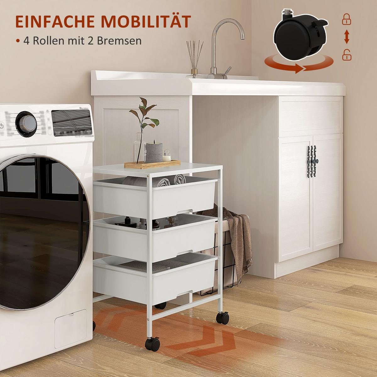 ROLLWAGEN, Servierwagen mit 3 Etagen, 40,8 x 33,5 x 60,5 cm, Weiß - Weiß, Metall (33.5/60.5/40.8cm) - HOMCOM
