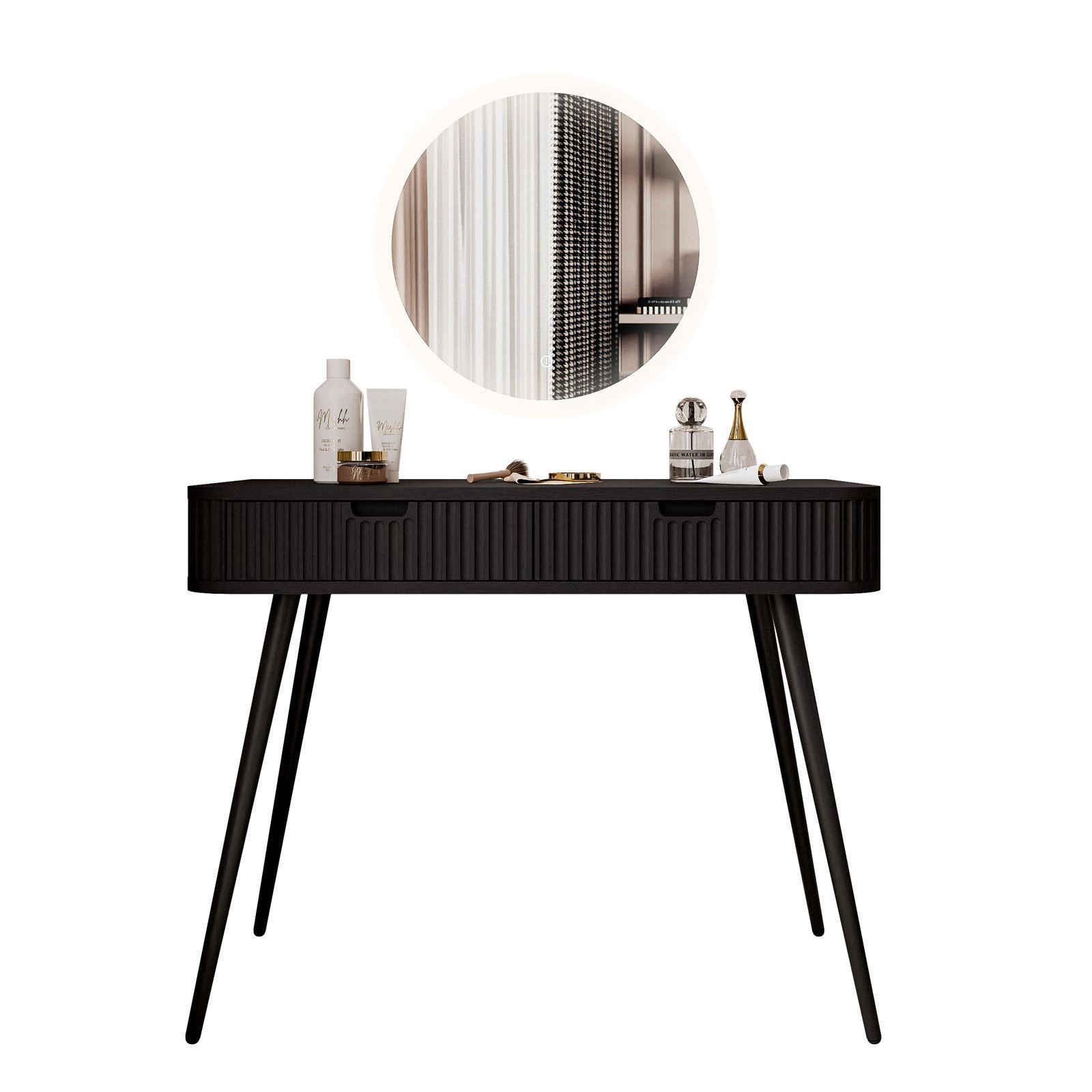 SCHMINKTISCH ZAIRA mit LED Spiegel Schwarz - Schwarz, Holzwerkstoff (103/80/49cm) - Lookway