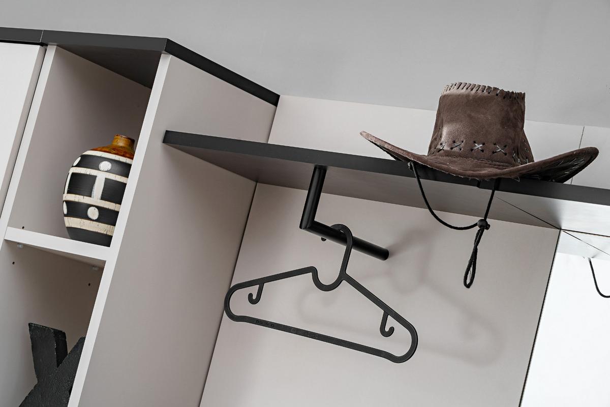 GARDEROBEN-SET Kaschmir, schwarz 6-teilig 210 cm, Flurgarderobe in modernem Desgin - Kaschmir/Schwarz, Glas/Holzwerkstoff (210/203/32cm) - Inn.Furn
