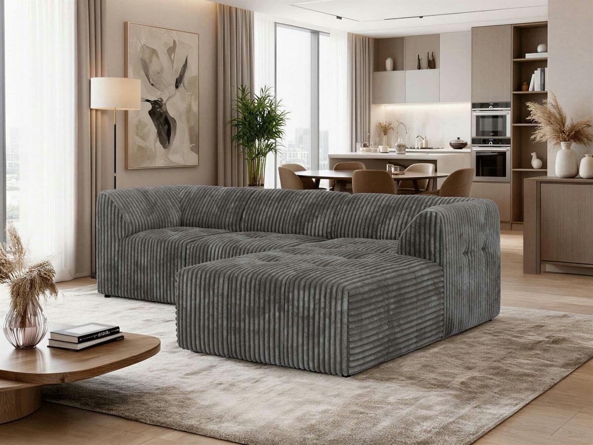 ECKSOFA VORITA L 3M - Grau Cord - Rechts Seite - Schwarz/Grau, Kunststoff/Textil (176/267cm) - MKS