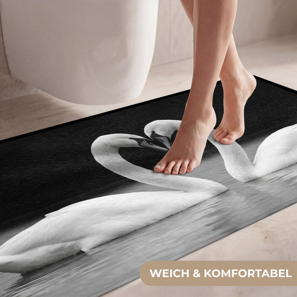 WC-VORLEGER Schwäne - Herz - Schwarz - Weiß WC Teppich 120x60 cm - Schwarz, Textil (120/1cm) - OnlyWow