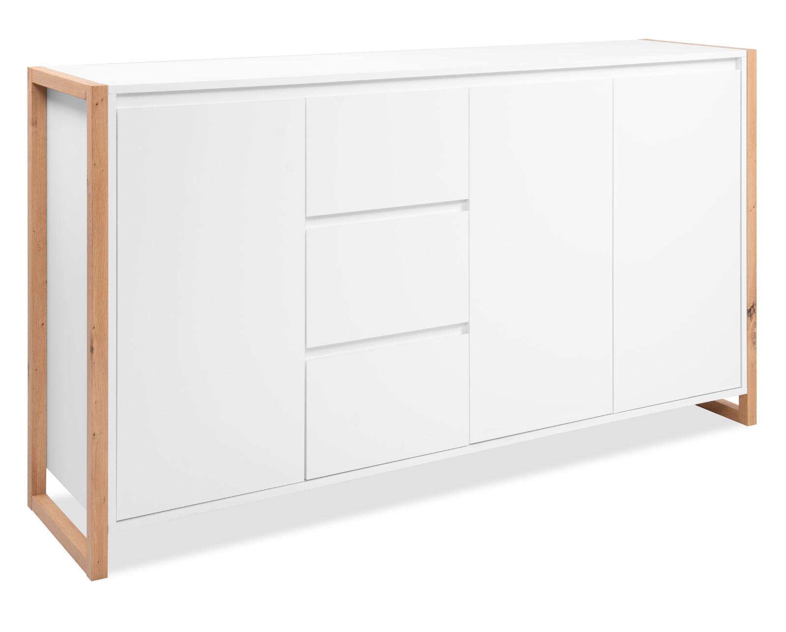 SIDEBOARD weiß, Eiche Artisan 160 x 88 cm, Kommode mit viel Stauraum - Weiß/Eiche Artisan, Holzwerkstoff (160/88/40cm) - Furn.Design