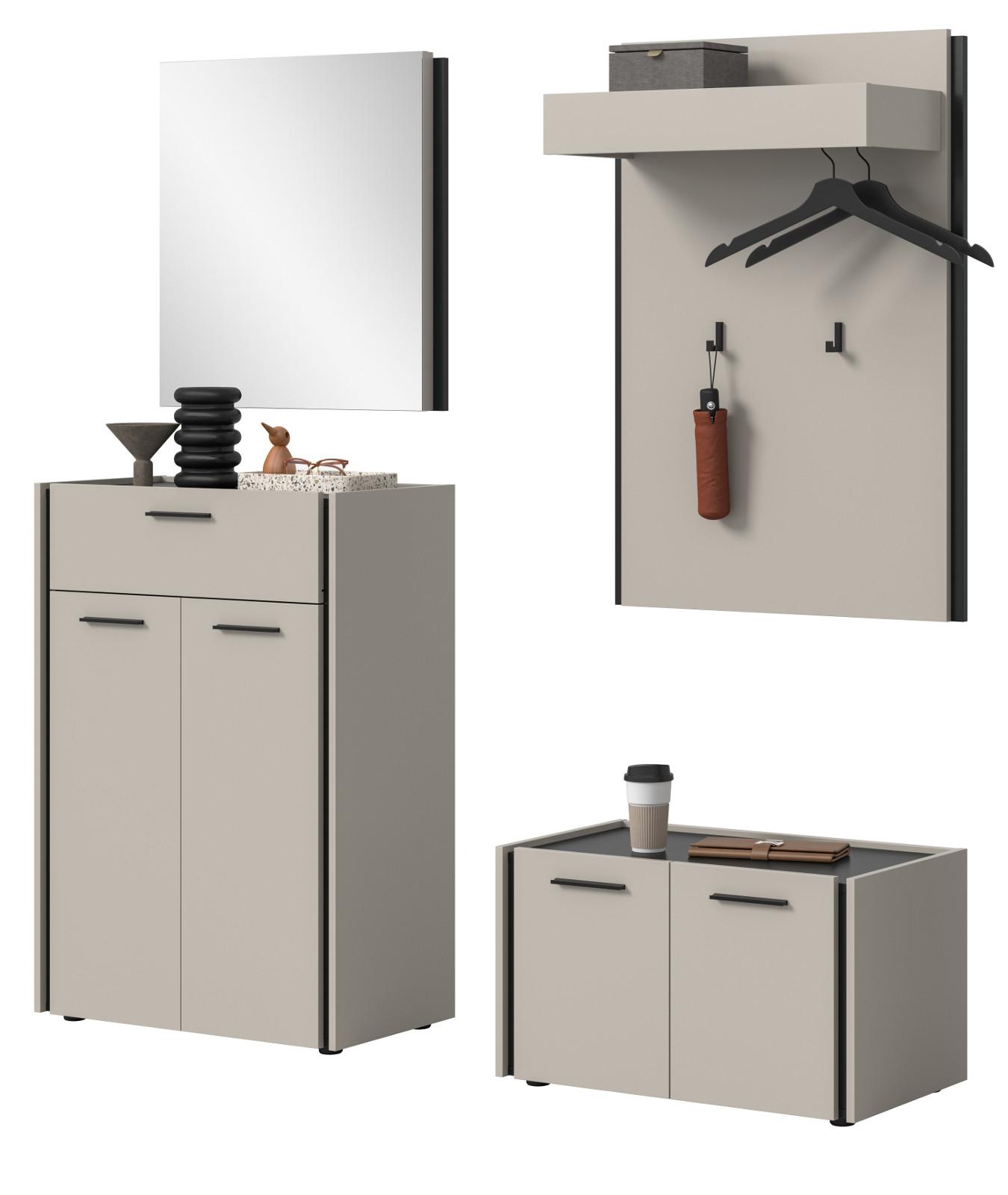 GARDEROBEN-SET 4-teilig Kaschmir 165 x 190 cm, Komplettset mit Soft-Close - Kaschmir/Schwarz, Holzwerkstoff/Kunststoff (165/190/40cm) - Inn.Furn