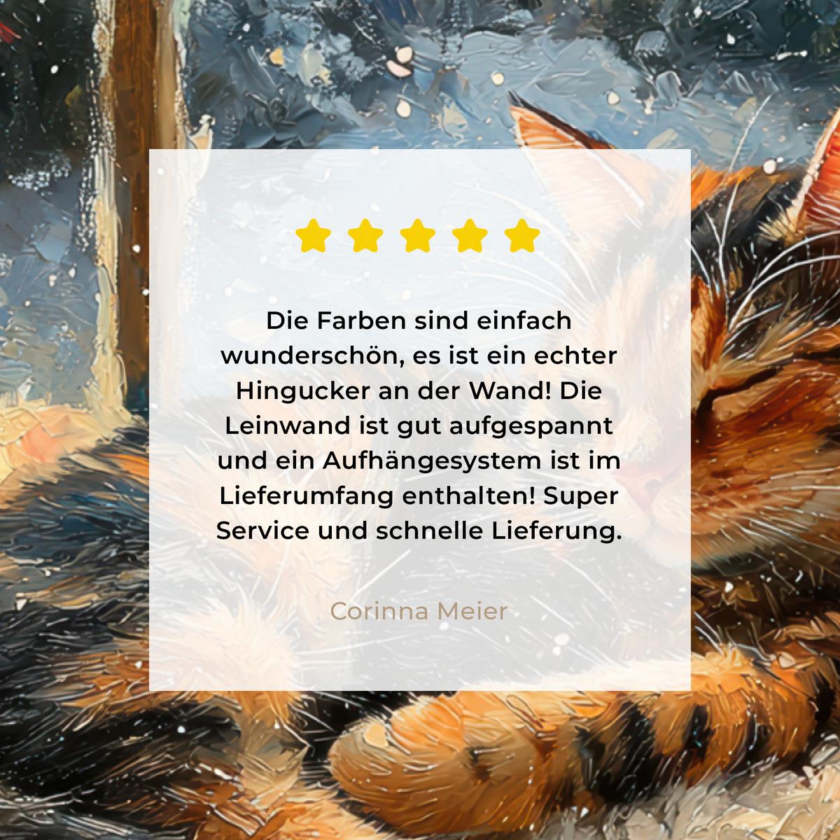 LEINWANDBILD Katze - Weihnachten - Winter - Tier Wandbild Wohnzimmer 60x80 cm - Bernsteinfarben, Textil (60/80cm) - MuchoWow