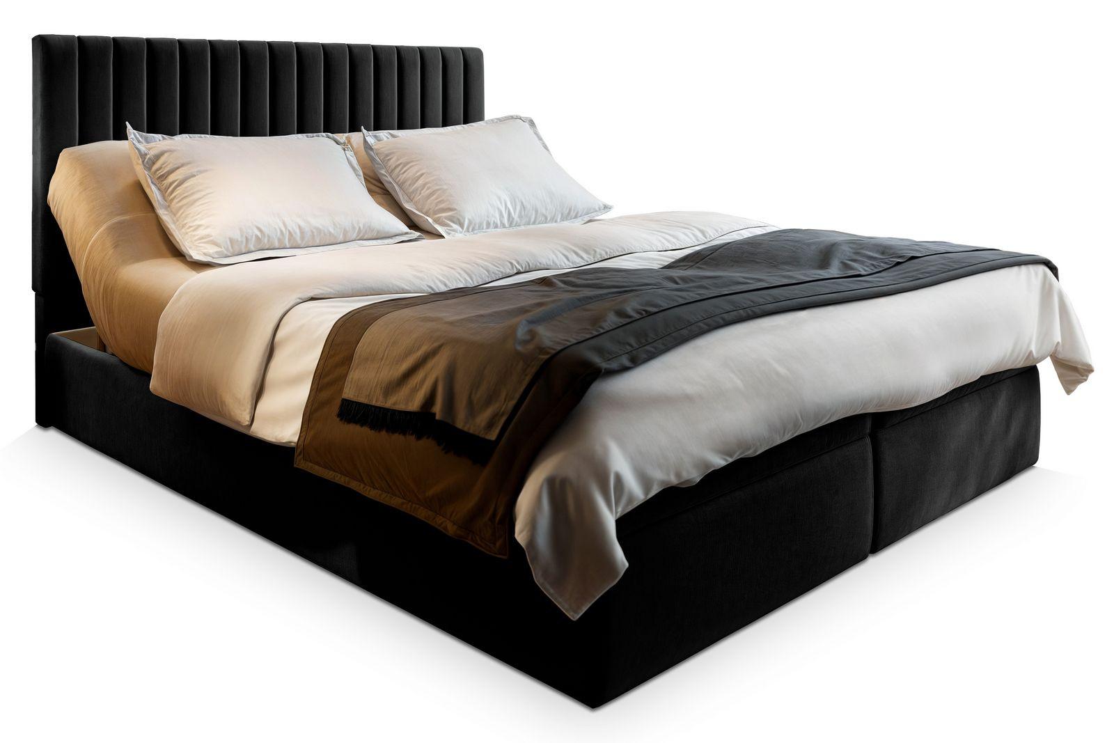 BOXBETT MURLO 180x200 cm mit Matratze und Topper - Schwarz - Schwarz, Holz (180/200cm) - MASSENO