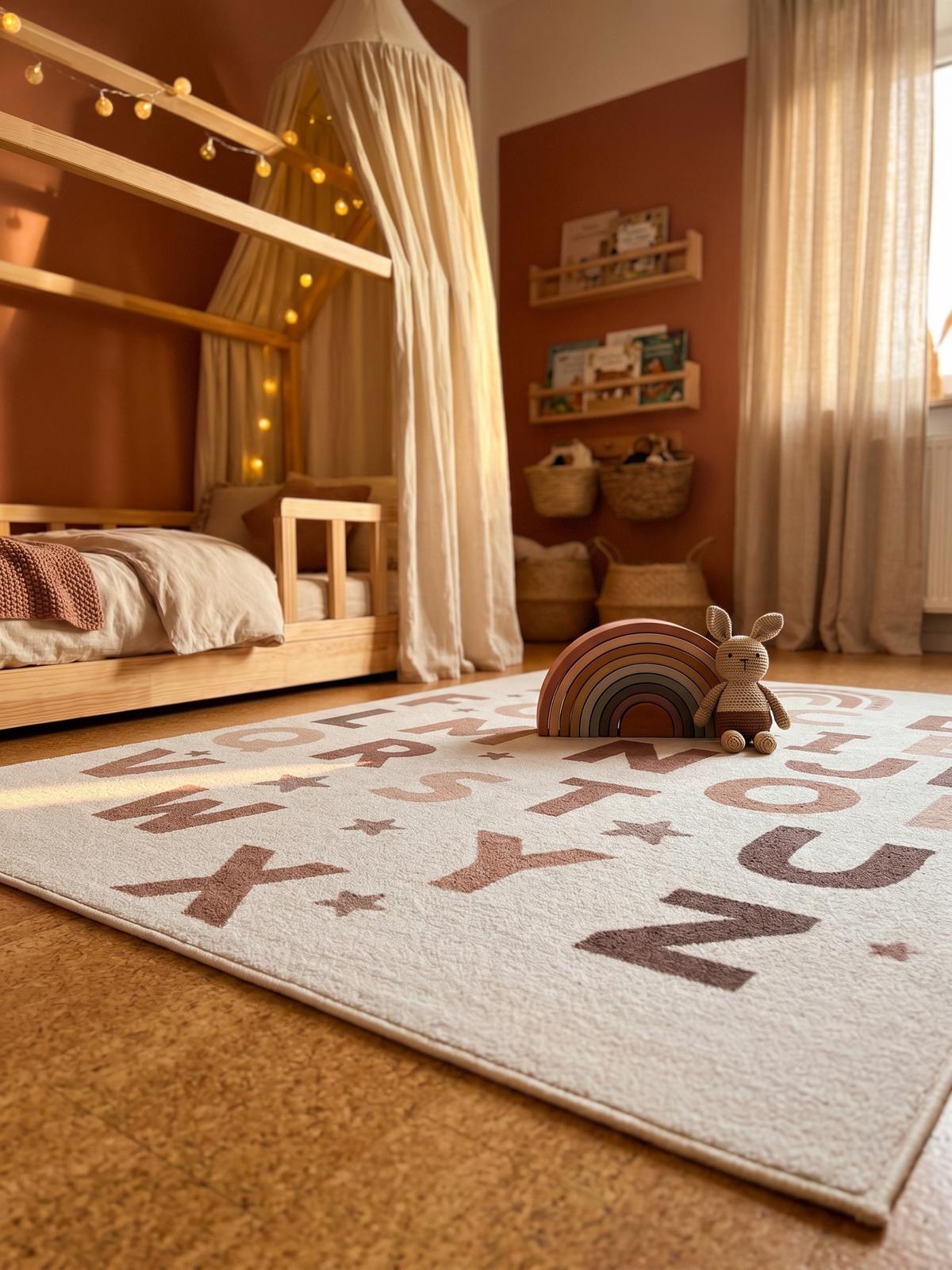 SPIELTEPPICH Waschbar TINO in Creme, mit Alphabet-Motiv, 120 x 170 cm - Beige, Textil (170/120cm) - KADIMA DESIGN