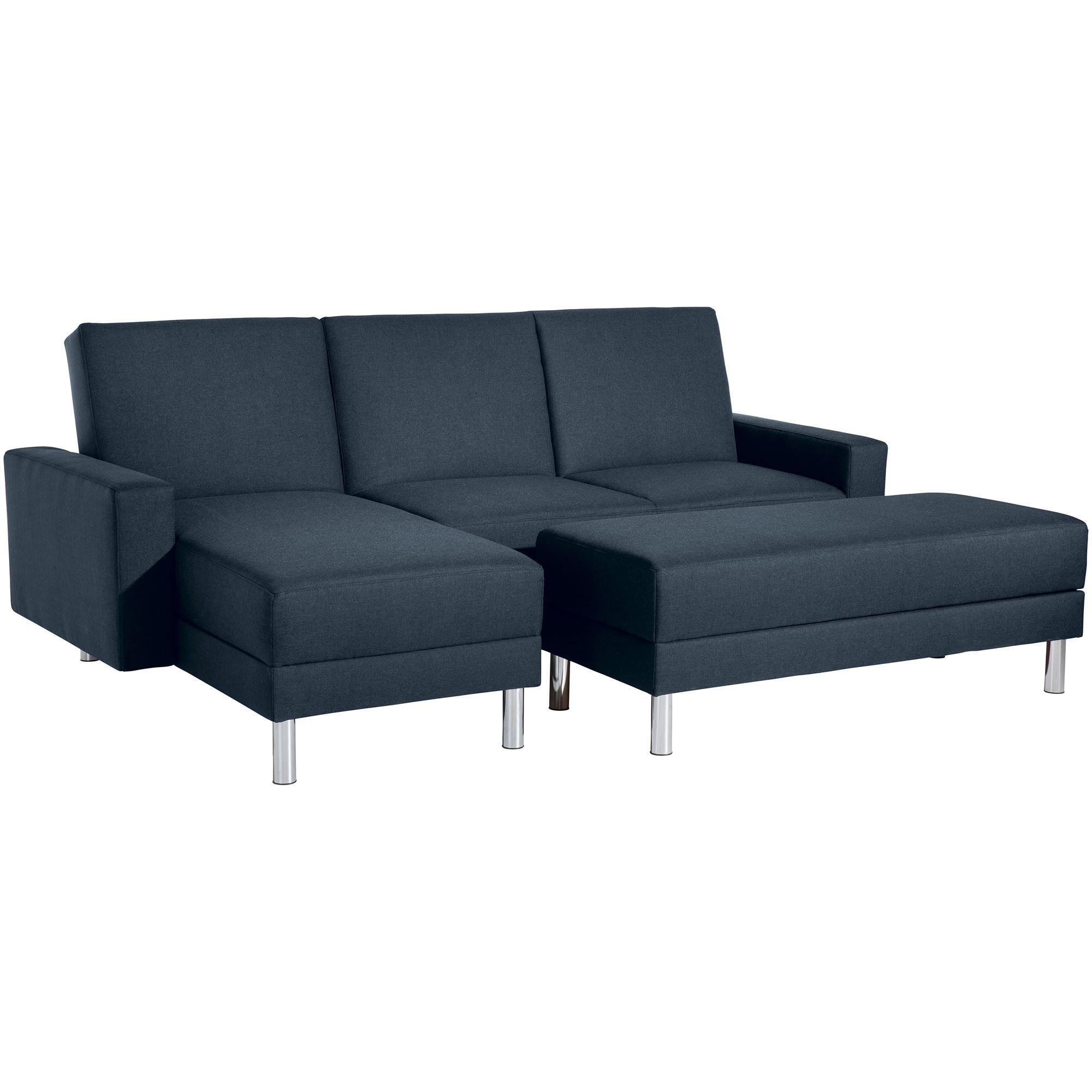 FUNKTIONSSOFA mit Hocker Katryna Flachgewebe blau - Blau, Kunststoff (144/92/230cm) - 58aufmkessel