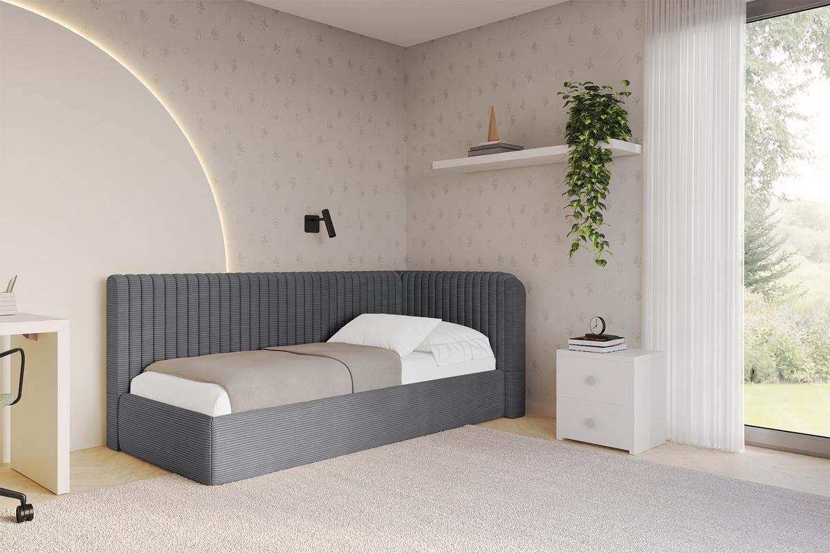 EINZELLBETT Jugendbett mit Bettkasten und Matratze H3/H4, Links - AURY 90x200 Dunkelgrau - Graphitfarben, Holzwerkstoff/Textil (90/200cm) - ALTDECOR