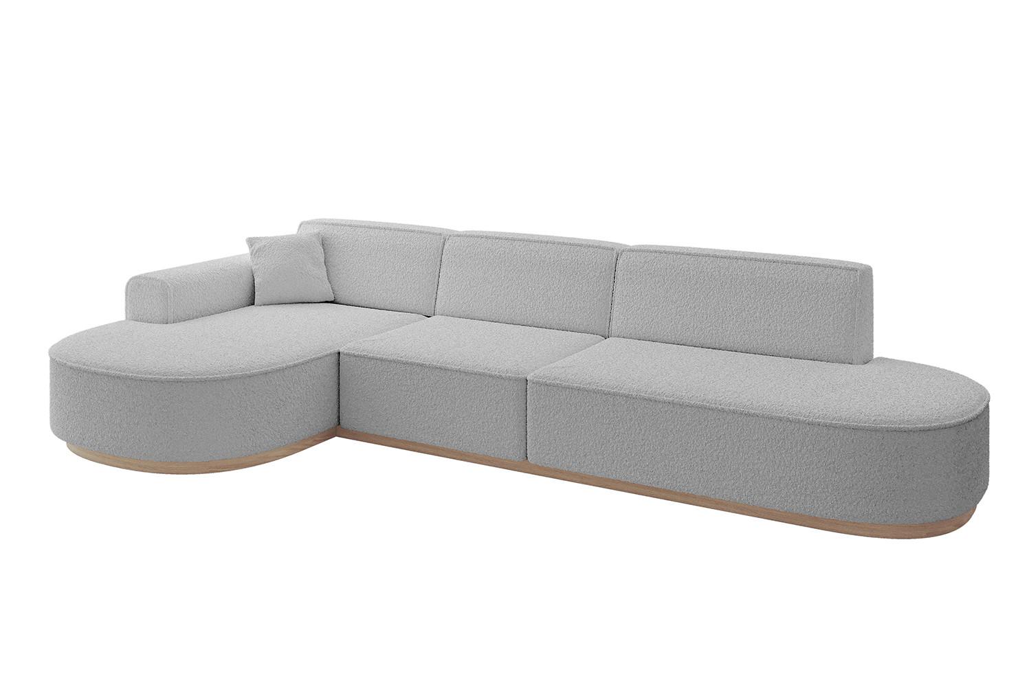 ECKSOFA Ottomane Links MARI-L2-v1 - 328x171x83 cm Hellgrau Bouclé - Hellgrau, Holzwerkstoff/Textil (328/171cm) - ALTDECOR