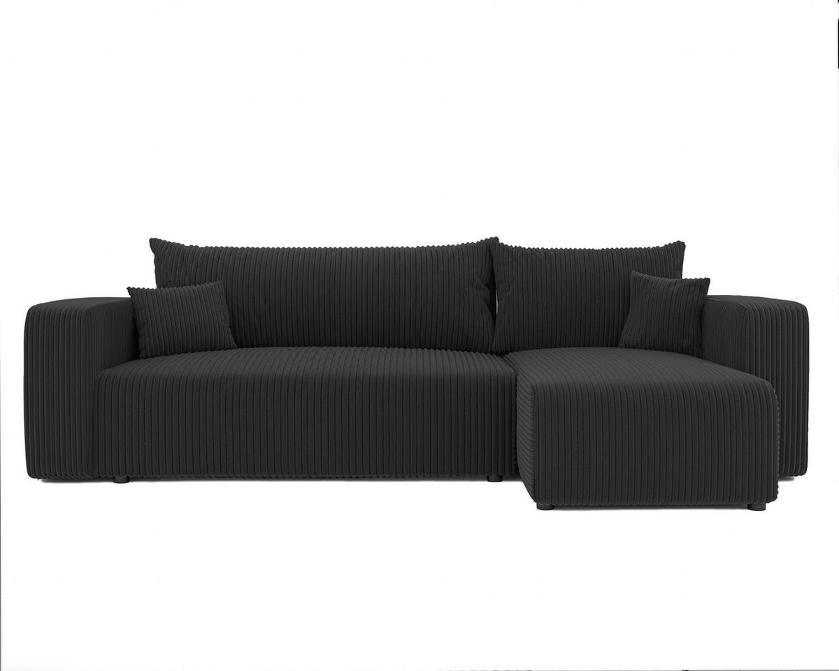 ECKSOFA Dunkelgrau Cord-Stoff mit Bettkasten - Dunkelgrau, Textil (248/145cm) - Idohome