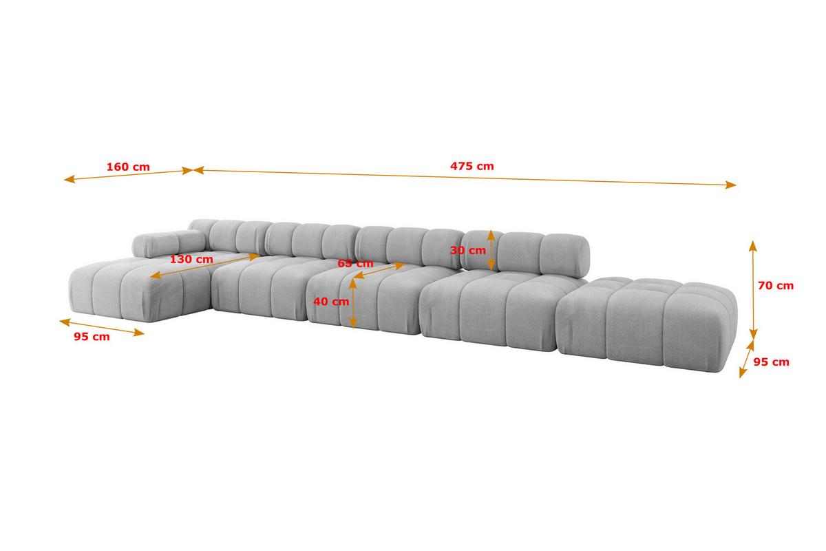 ECKSOFA modulares Sofa Lizur-L3 - 475x160x70 cm Hellgrau Velours - Hellgrau, Holzwerkstoff/Textil (475/160cm) - ALTDECOR