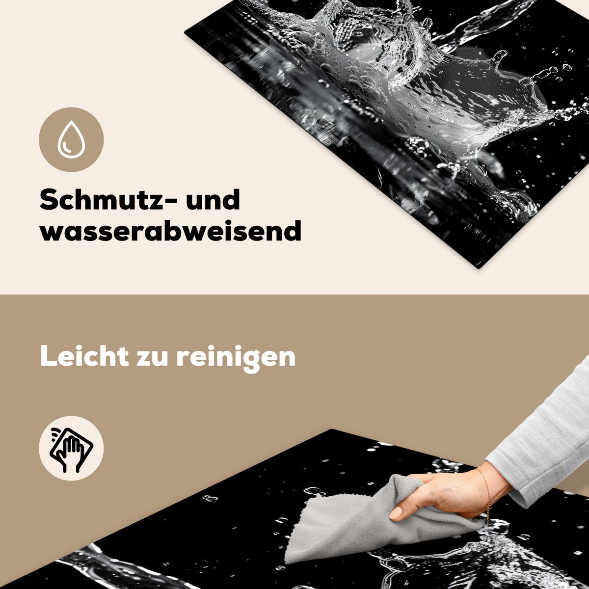 HERDABDECKPLATTE Wasser - Spritzwasser - Schwarz Herdabdeckung Induktionsfeld 75x52 cm - Schwarz, Kunststoff (75/52/0.2cm) - MuchoWow