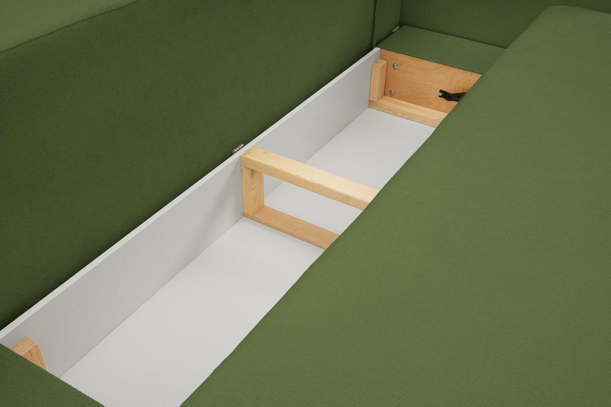 BETTSOFA AMICO Grün Bucle-Stoff mit Schlaffunktion - Grün, Holz (238/86.5/101cm) - MASSENO