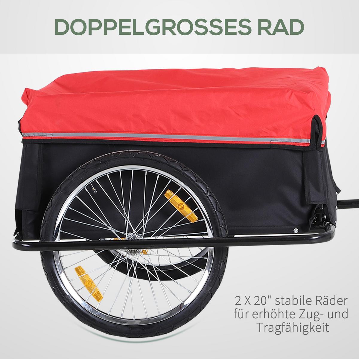 LASTENANHÄNGER, Stahlrohr, Rot/Schwarz, 140L x 88B x 60H cm - Schwarz, Metall (88/60/140cm) - HOMCOM