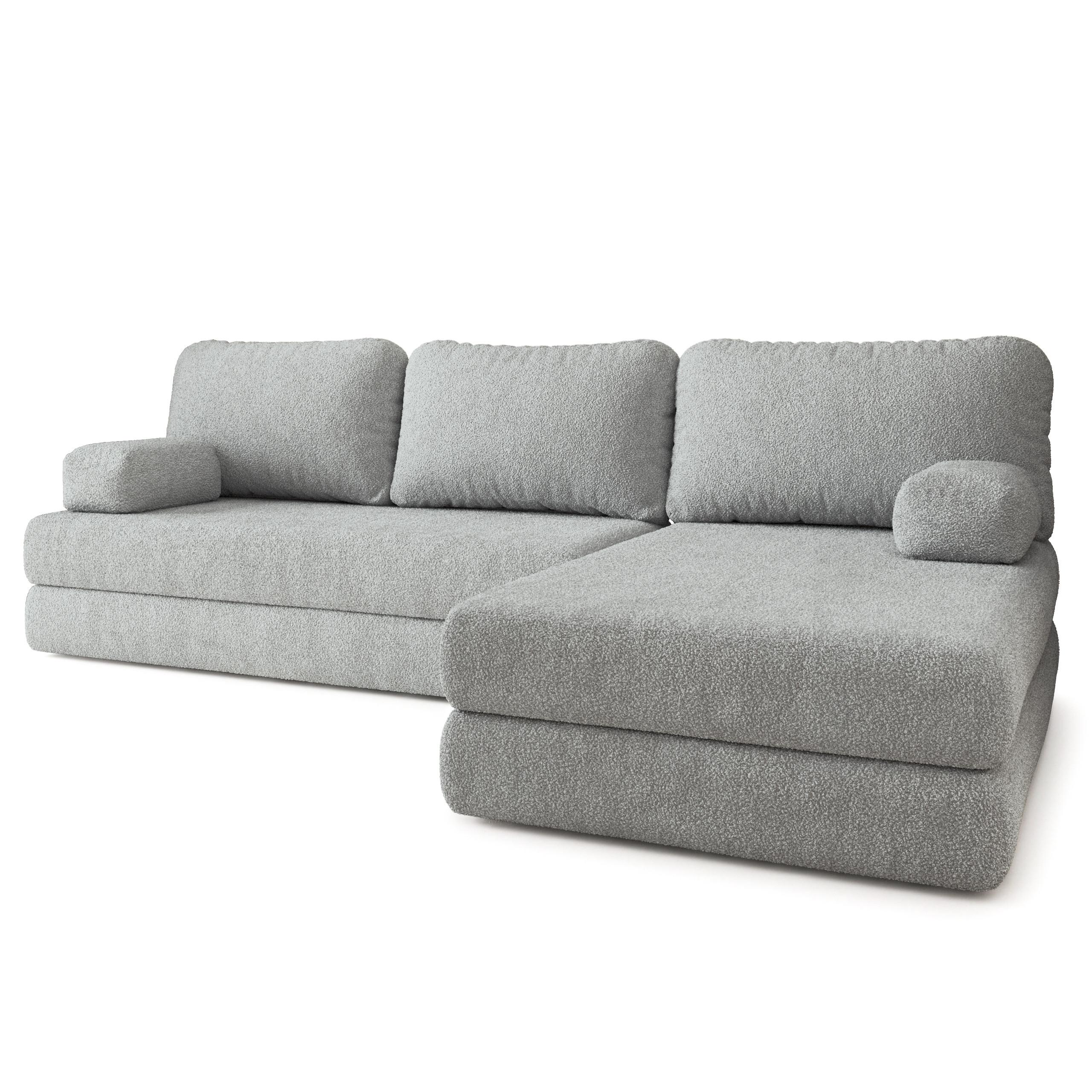 ECKSOFA LEA modulares Boneless Sofa mit Schlaffunktion Hellgrau Boucle-Stoff - Hellgrau, Textil (270/160cm) - MASSENO