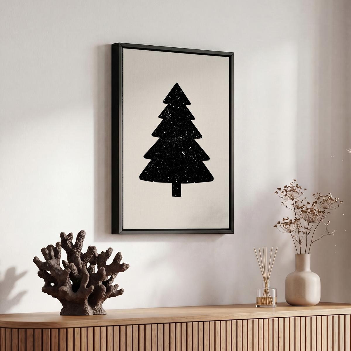 LEINWAND Bilder mit Rahmen - Weihnachtsbaum - Schwarz - Urlaub - Beige - 20x30 - Schwarz, Textil (20/30cm) - MuchoWow